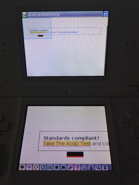 Acid 2 test
entry screen. There are two unexpected blocks of colour under the banner, and
you can see a scroll bar.